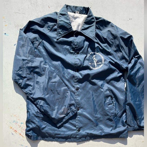 Men's Vintage Windbreaker Navy Blue Newspaper Route M 70s 80s Nylon Classic - Picture 5 of 13
